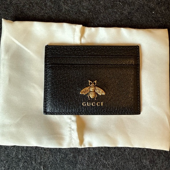 Gucci Black Card Holder with Gold Bee - Picture 1 of 4